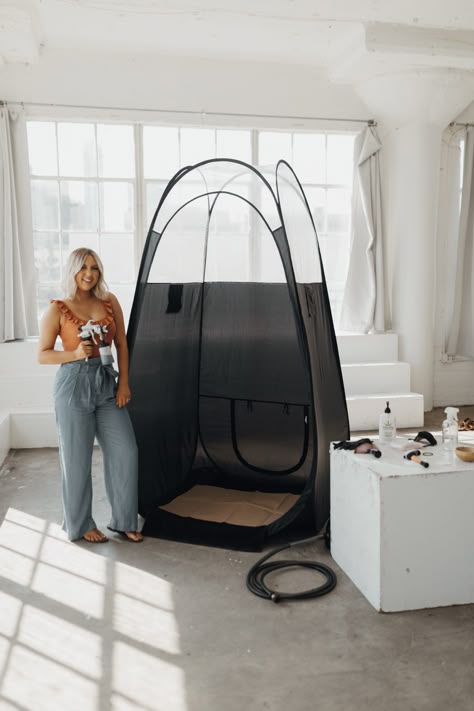 All About Spray Tan Pop-Up Events - bronzeboss.co Room Ventilation Ideas, Spray Tan Business Cards, Spray Tan Business Marketing, Spray Tan Prep, Mobile Spray Tanning Business, Spray Tan Tent, Spray Tan Room, Spray Tan Booth, Spray Tan Marketing