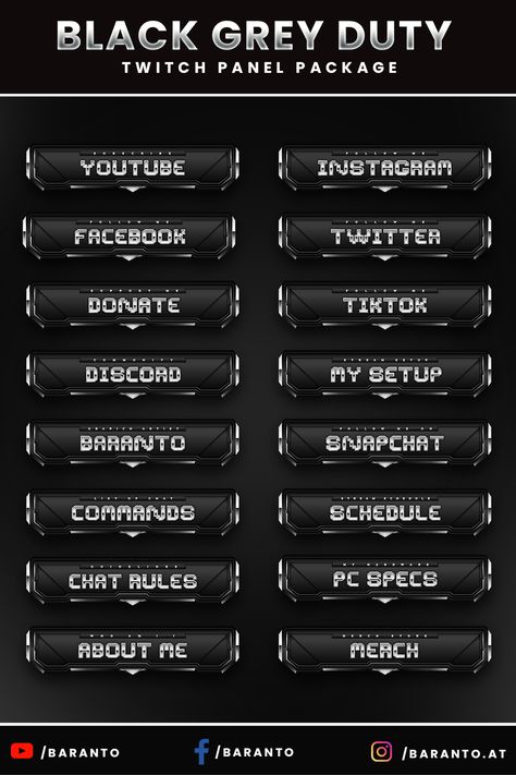 17x Twitch Panels For Your Stream! Discord Me, Twitch Panels, Black Panels, Instant Download Etsy, Black Gray, Digital Drawing, Drawing Illustrations, Black And Grey, Instant Download