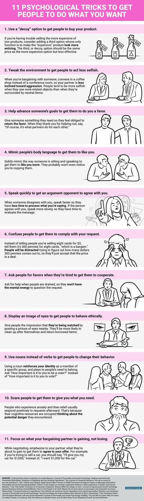 How to Get People to do What You Want -- Use any of these psychological triggers to get people to do what you want and reach your goals faster. Psychological Tricks, How To Influence People, Do What You Want, Get What You Want, Psychology Facts, Body Language, Public Relations, Self Development, Life Skills