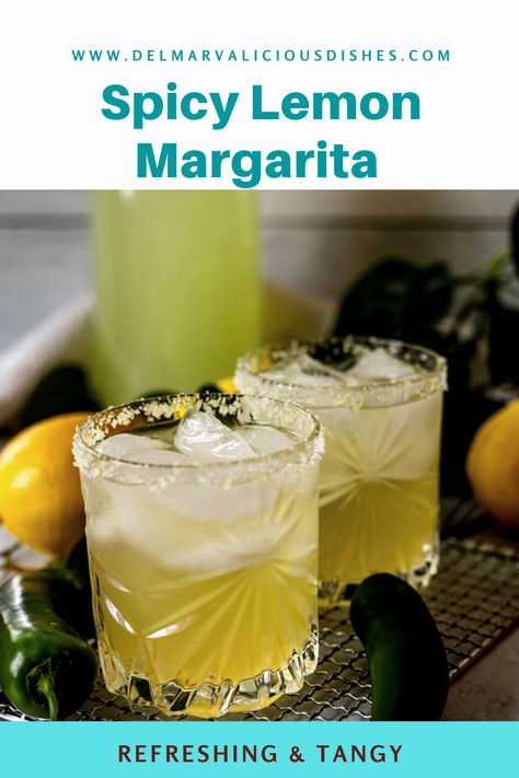 Spicy Lemon Margarita is a sweet, tangy refreshing cocktail with a little heat! Lemon Margarita Recipe, Recipe With Jalapeno, Limoncello Lemonade, Jalapeno Tequila, Lavender Latte Recipe, Carrabbas Recipes, Lemon Margarita, Green Beans Side Dish, Margarita Ingredients