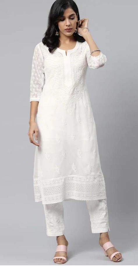 White Chinkari Kurti, White Chudidar Dress, White Kurta Neck Designs Women, Chudidhar Pant Models For Stitching, Plain White Kurti Designs Cotton, Plain White Kurta Designs Women, White Kurtis For Women, White Lace Kurti Designs, White Kurti Neck Designs