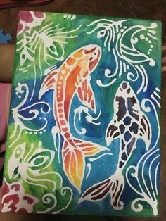 Batik Diy, Batik Painting, Tie Dye Crafts, Founders Day, Batik Art, Batik Design, Time Painting, Wolf Design, Fish Ponds