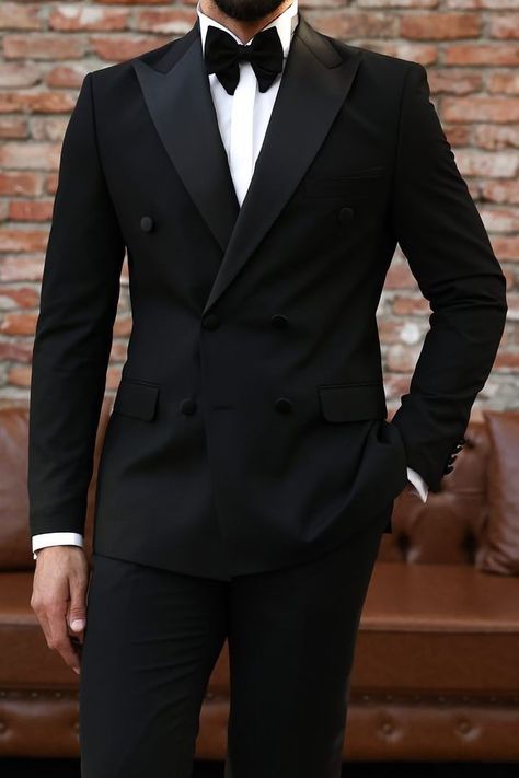 5 Suits 75 Combination Men, Wedding Suits Groom Classy, Tuxedo For Men Wedding Classy, All Black Suit Men, 1920s Tuxedo, Black Tuxedo Groom, Elegant Suits Men, Black Tie Wedding Reception, Groom Attire Black