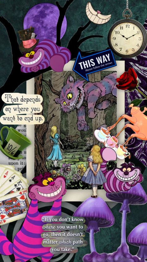 #cheshirecat #aliceinwonderland Cheshire Cat Wallpaper, Alice In Wonderland Fanart, Alice In Wonderland Artwork, Dark Alice In Wonderland, Wonderland Artwork, Wonderland Aesthetic, Alice In Wonderland Aesthetic, Alice And Wonderland Quotes, Disney Collage