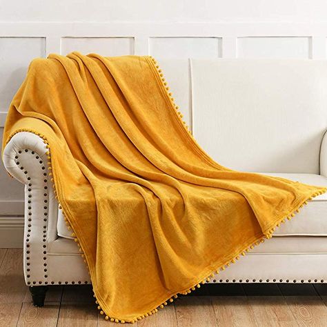 Warm Blankets Cozy, Yellow Throw Blanket, Pom Pom Throw, Animal Throw Pillows, Decorative Throws Blanket, Yellow Sofa, Couch Blanket, Cooling Blanket, Sofa Colors