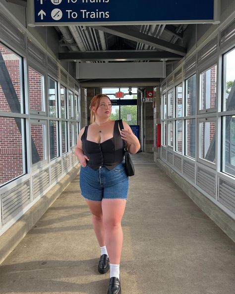 iso a midnight train plus size outfit inspo, plus size style, size 16 fashion, plus size jean shorts, loafer outfits, denim shorts… | Instagram Plus Size Clothing Catalogs, Outfit Inspo Plus Size, Concert Outfit Plus Size, Loafer Outfits, Size 16 Fashion, Midnight Train, Jean Short Outfits, Denim Shorts Outfit, Edm Outfits