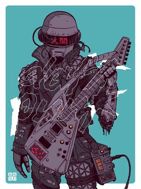 A Robot, Daft Punk, Cyberpunk, Guitar, Art