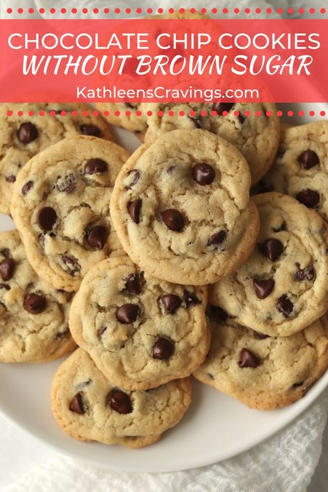 Recipes For Chocolate Chips, Chocolate Chip Cookies With Brown Sugar, Desserts Without Brown Sugar, Less Sugar Chocolate Chip Cookies, No Brown Sugar Cookies, Cookie Dough Recipe Without Brown Sugar, Chocolate Chip Cookies Recipe No Brown Sugar, Cookies Recipes Without Brown Sugar, Cookie Recipes No Brown Sugar