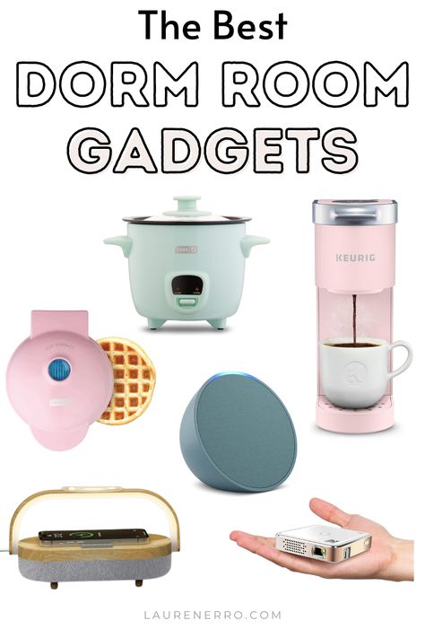 This post has a round-up of Dorm Room Gadgets that will be super helpful for transitioning into college life! From mini kitchen essentials to the smallest and most useful tech, there are lots of ideas here to get you started on your life away from home. Modest Halloween Costumes For Women, College Gadgets, Baby Shower Color Themes, Glass Cloche Decor, Paper Flower Letters, Room Gadgets, Modest Halloween Costumes, Dorm Room Kitchen, Modern Baby Shower Games