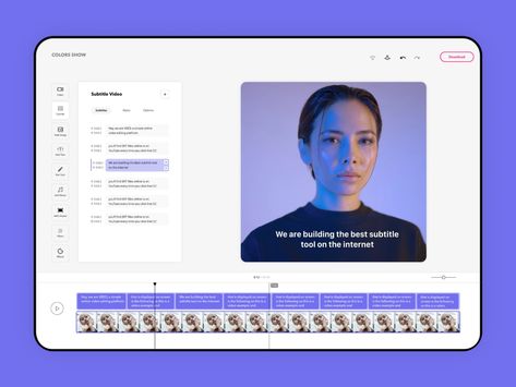 Online Video Editor - Subtitle Tool by Sabba Keynejad on Dribbble Web Video, Web Layout Design, Ui Inspiration, Editing Tools, Web Layout, Website Design Inspiration, Video Editor, Color Show, Video Editing