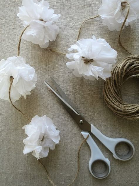 Flower Garland Diy, Tissue Paper Garlands, Paper Flower Garlands, Tissue Flowers, Tissue Pom Poms, How To Make A Pom Pom, Paper Flower Decor, Paper Flower Crafts, Tissue Paper Flowers