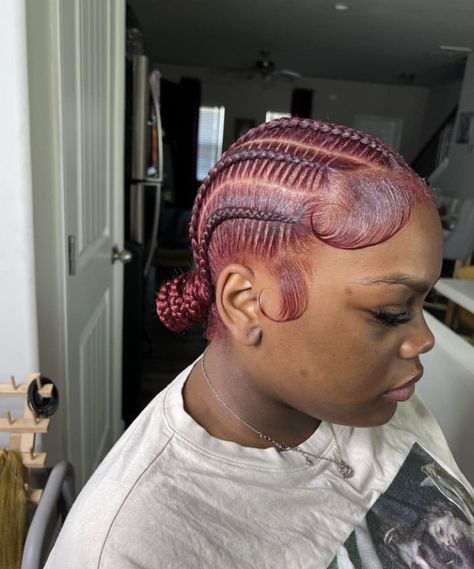 Red Stitch Braids Cornrows, Stitch Braids Red Hair, Burgundy Feed In Braids, Burgundy Stitch Braids, Burgundy Cornrows, Red Stitch Braids, Black Women Weave Hairstyles, Wigs Ideas, Burgundy Red Hair