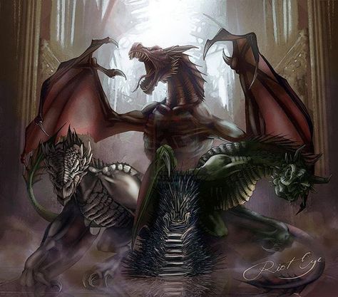 Everyone go follow @gameofthronesun   Art by RiotEye on deviantart  #gameofthrones#gameofthronesfamily#asoiaf#asongoficeandfire#dragons#drogon#viserion#rhaegal#balerion#vhagar#meraxes#ironthrone#tv#follow Game Of Thrones Facts, Fire And Blood, Got Dragons, Dragon Tales, Humanoid Creatures, Dragon's Lair, Asoiaf Art, Cersei Lannister, Gra O Tron