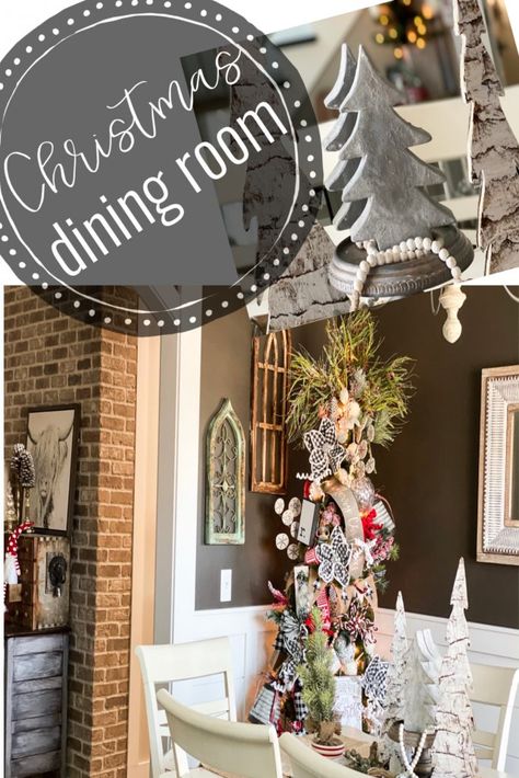 Christmas in the Dining Room Dining Room Christmas Tree, Decorate A Dining Room, Room Christmas Tree, Dining Room Christmas, Rustic Decor Ideas, Rustic Outdoor Decor, Christmas Dining Room, Christmas Projects Diy, Christmas Dining