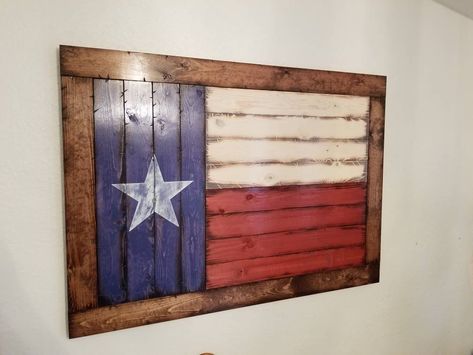 "Three different sizes available: 21\"x28\", 28\"x39\" and 35\"x49\". Available with an ebony frame or a chestnut brown frame.  All of our items are handmade to order and our lead time is three to four weeks. Due to order volume it may take the full four weeks to ship. If you need an item by a certain date please send us a message and we will see what we can do! All of our items are made using new wood that is distressed for our unique look. The wood is stained and the star is painted on and dis Wooden Crosses Diy, Wooden American Flag, American Flag Wood, Wooden Crosses, Wooden Flag, Wood Flag, How To Make Signs, Texas Flag, Texas Flags