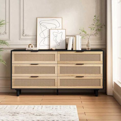 Bring the Outdoors In: 10 Rattan Dressers for Your Bedroom | 10 Stunning Homes Rattan Storage Cabinet, Rattan Bedroom, Rattan Dresser, Rattan Sideboard, Rattan Storage, Wide Dresser, Accent Chests And Cabinets, Wooden Dresser, Drawer Design