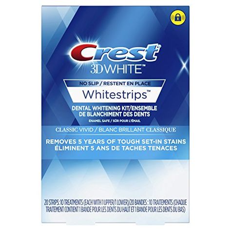 Crest 3D White Whitestrips Classic Vivid Kit, 20 Teeth Whitening Strips, 10 Treatments CREST Crest White Strips, Alcohol Free Mouthwash, Crest 3d White, Charcoal Toothpaste, Whitening Strips, Teeth Whitening Gel, Whiter Teeth, Teeth Whitening Strips, Tooth Sensitivity