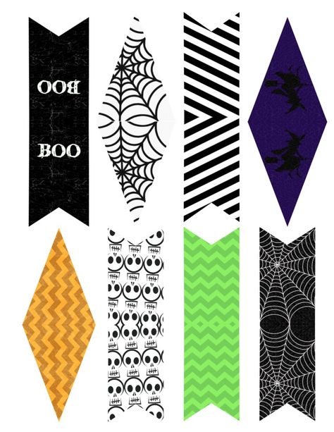 Halloween Banner Bunting Free Printable. Print this Halloween to add to your spooky Halloween decor. Spiderwebs, witches, and skeletons. Straw Wreaths, Pendant Garland, Halloween Balloons Decorations, Halloween Banners, Mexican Halloween, Birthday 10, Free Printable Halloween, Halloween Bunting, Happy Haunting