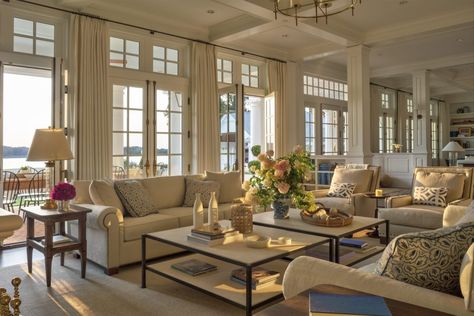 Style Profile: Purple Cherry Architects - The Glam Pad Custom Dining Tables, Charming Kitchen, Brick Flooring, Eastern Shore, Maine House, Architectural Digest, Large Windows, Windows And Doors, Great Rooms