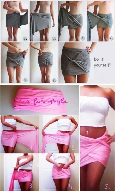 Scarf Into Skirt, Diy Cut Shirts, Easy Diy Clothes, Diy Clothes Hacks, Diy Clothes Refashion, Upcycle Clothes Diy, Diy Clothes Design, Diy Vetement, Diy Fashion Hacks