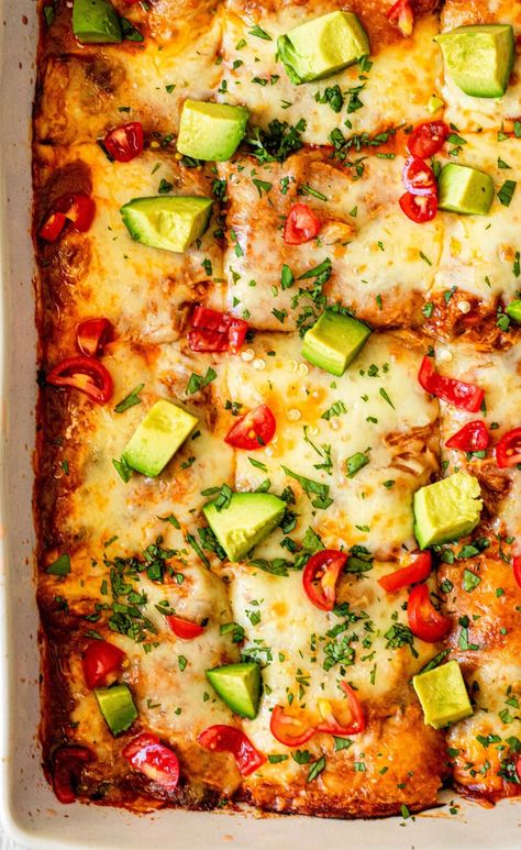 Gluten-Free Chicken Enchilada Casserole - All the Healthy Things Gluten Free Chicken Casserole, Healthy Enchiladas, Gluten Free Chicken Enchiladas, Gluten Free Enchiladas, Enchilada Skillet, Chicken Enchilada Skillet, Tender Shredded Chicken, Slow Cooker Chicken Chili, Cheesy Chicken Enchiladas