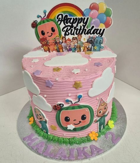 Pink Cocomelon Cake, Cocomelon Rainbow, Cocomelon Cake, Melon Cake, Cake Designs For Girl, Kids Birthday Party Cake, Coco Melon, 4th Birthday Cakes, Watermelon Cake