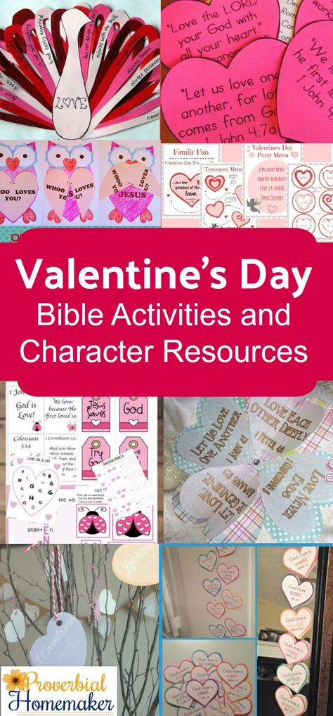 Teach your children what the Bible says about love with these Valentine's Day Bible activities and character resources! Fun for the whole family! #valentinesday #valentinesdayactivites #characterresources #familyfun #Bibleactivites #Christianvalentinesday #valentinesdayresources #proverbialhomemaker Church Valentines Crafts, Christian Valentines Crafts, Sunday School Valentines, Valentines Day Crafts For Preschoolers, Church Valentines, Religious Valentines, Valentine School, Valentine Printables, Christian Valentines