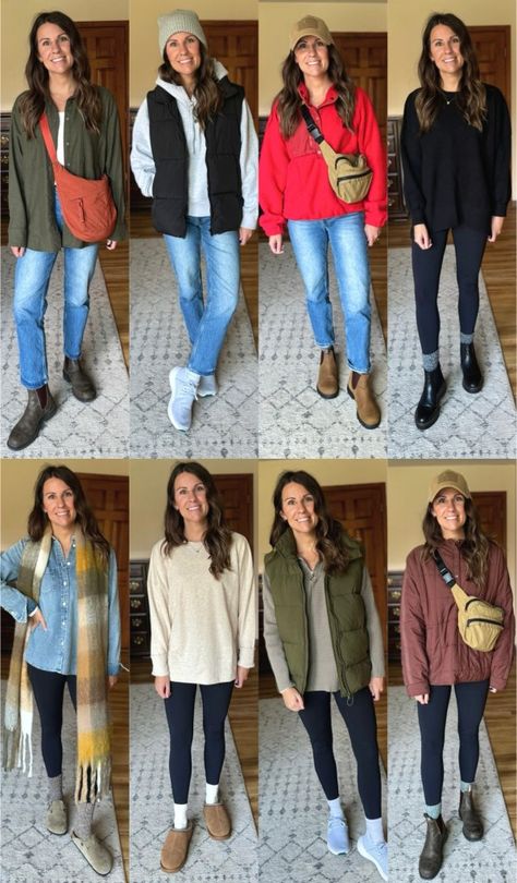 Mom Cold Weather Outfits, Weekend Mom Outfit Winter, Winter Sports Mom Outfit, Granola Mom Aesthetic Outfits, Comfy Mom Outfits Winter, Casual Sports Mom Outfits, Sahm Outfits Winter, Winter Work From Home Outfit, Mom Style 2024