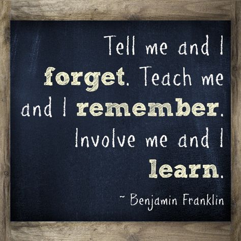 Tell me and I  forget. Teach me and I remember. Involve me and I learn.   What a great quote for #backtoschool #quote #true Provider Quotes, Ag Quotes, Unschooling Ideas, Inspirational Quotes For Teachers, Resource Teacher, Teacher Morale, Quotes For Teachers, Influence People, Teacher Quotes Inspirational