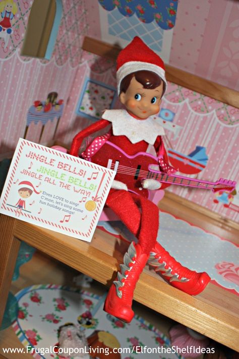 FREE Elf on the Shelf Notes - “JINGLE BELLS, JINGLE BELLS, JINGLE ALL THE WAY! Elves Love to sing! C’mon, let’s sing some fun holiday songs!” and daily Elf on the Shelf Ideas #elfontheshelf Elf On The Shelf Notes, Christmas Soup, Elf Notes, Awesome Elf On The Shelf Ideas, The Elf On The Shelf, Xmas Elf, Elf Antics, Elf Fun, Holiday Songs