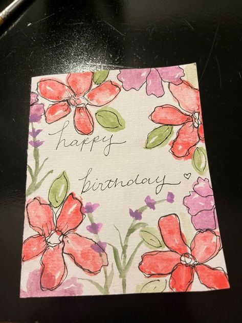 Watercolor Birthday Card Grandma, Drawing Ideas For Birthday Cards, Fun Bday Cards, Cute Homemade Cards Birthday, Cute Watercolor Birthday Card Ideas, Grandma Bday Cards, Diy Birthday Card Aesthetic, Birthday Mom Card Ideas, Birthday Cards Homemade Creative