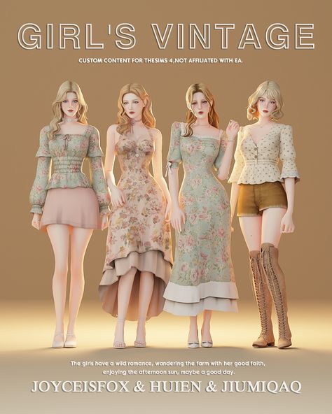 CAS - Girl's Vintage（13 items） | Patreon Sims 4 Patreon Creators, Sims Cc Dresses, Sims 4 Vintage, Cc Dress, Mods Sims 4, Lotes The Sims 4, Clothes Cc, Sims 4 Tsr, Sims 4 Cas Mods