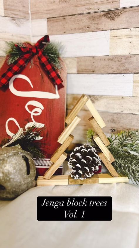 Christmas Tree Jenga Blocks, Dt Jenga Block Christmas, Christmas Trees Made From Jenga Blocks, Jenga Block Trees, Diy With Jenga Blocks, Jenga Blocks Christmas Crafts, Jinga Crafts Diy, Tumbling Blocks Crafts, Jenga Christmas Ornaments Diy