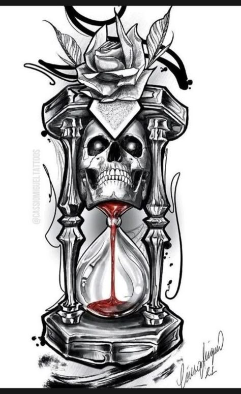 Skull In Hourglass Tattoo, Skull Hourglass Tattoo, Hourglass Drawing, Collar Bone Tattoo For Men, Hourglass Tattoo, Rose Tattoos For Men, Clock Tattoo Design, Snake Tattoo Design, Forearm Tattoo Design