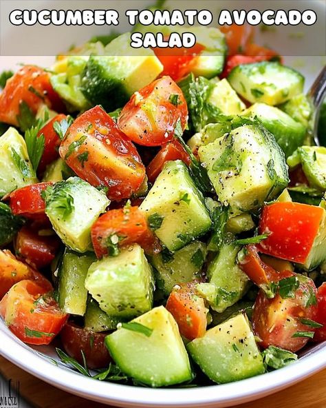 Yay Recipes Cucumber Tomato Avocado Salad Recipes, Cucumber Tomato Salad Italian Dressing, Cucumber Avocado Tomato Salad, Avocado Tomato Cucumber Salad, Avocado Cucumber Tomato Salad, Change Eating Habits, Tomato Cucumber Avocado Salad, Cucumber Onion Salad, Tomato Avocado Salad