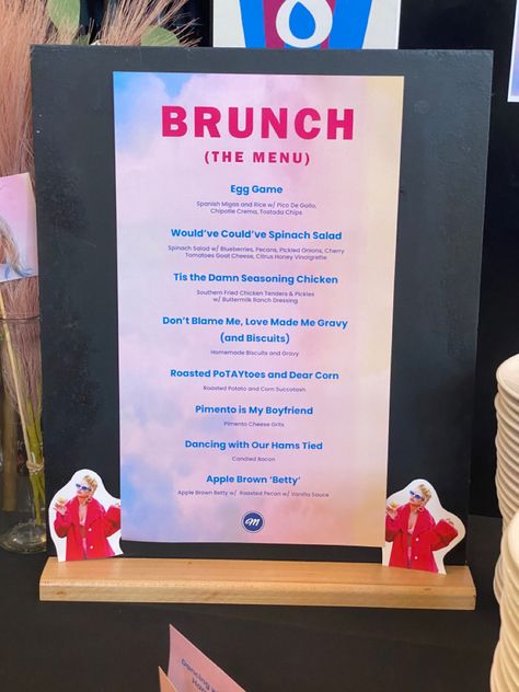 Menu from our Taylor Swift Brunch Taylor Swift Themed Brunch, Taylor Swift Themed Dinner, Taylor Swift Riz, Taylor Swift Food Ideas Puns, Taylor Swift Themed Snacks Ideas, Taylor Swift Breakfast, Taylor Swift Brunch Ideas, Taylor Swift Menu Ideas, Taylor Swift Food Party