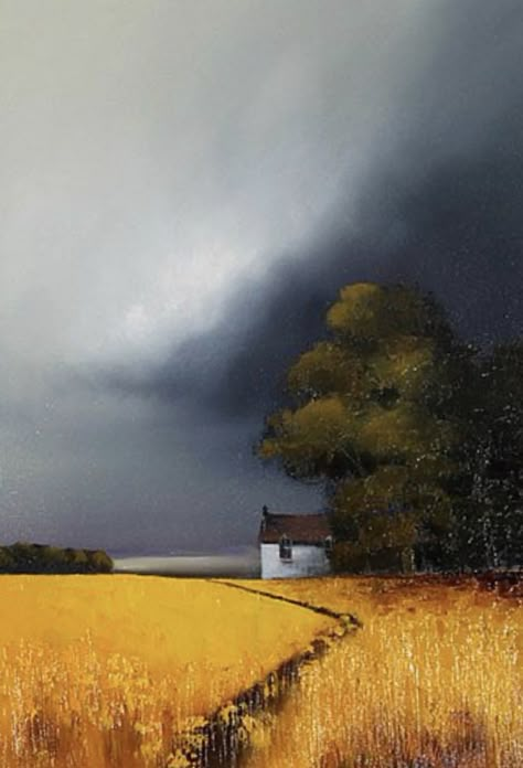 Farmhouse Pathway, Yellow Field, Peisaj Abstract, Soyut Sanat Tabloları, Landscape Art Painting, 수채화 그림, Storm Clouds, Watercolor Landscape, 그림 그리기