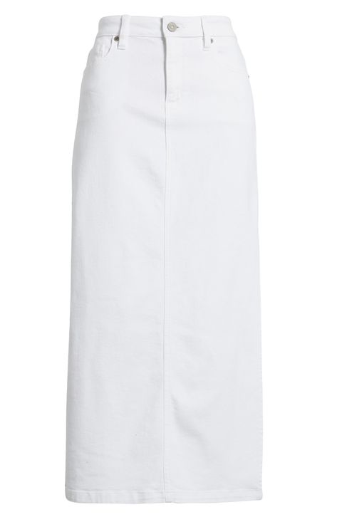 White Denim Midi Skirt, Maxi Jean Skirt, White Denim Dress, Wag Dr, White Jean Skirt, Midi Denim Skirt, White Long Skirt, Denim Skirt Outfits, White Denim Skirt