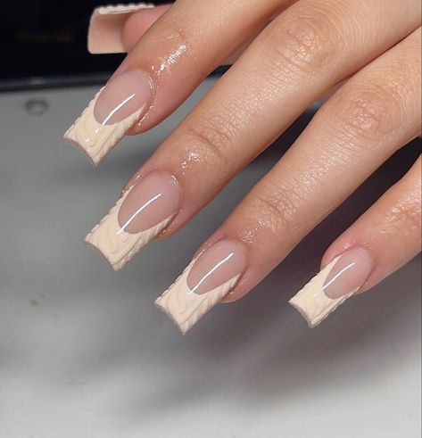 Coffin French Tips, Coffin French Tip, Tip Nail Designs, Beige Nails Design, Coffin French, Latest Nail Designs, French Tip Nail Designs, Beige Nails, Sweater Nails