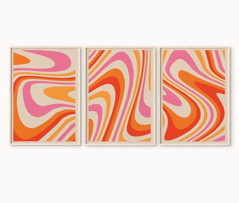 PRICES MAY VARY. COLORFUL ABSTRACT ART WALL DECOR: Hang these beautiful colorful unframed art prints in your dorm, office, living room, or bedroom. Our orange abstract wall art will quickly turn your room into a trendy space or your office into a happy place. This framed wall art set is pretty, lightweight, and has the perfect shades of pink and orange to brighten up your mood every single day. ECLECTIC PREPPY POSTERS: Colorful abstract wall art is perfect element to add to any dorm room. The co Pink And Orange Wall Art, Pink Wall Art Prints, Hot Pink Wall Art, Yellow Room Decor, Pink Office Decor, Wall Art Orange, Trippy Room Decor, Prints Colorful, Art Galleries Design