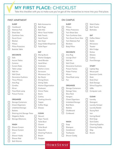 My First Place: Checklist First Place Checklist, Kitchen List, Dorm Room Necessities, House Checklist, New Home Checklist, First Apartment Checklist, Apartment Needs, Apartment Checklist, Apartment Goals