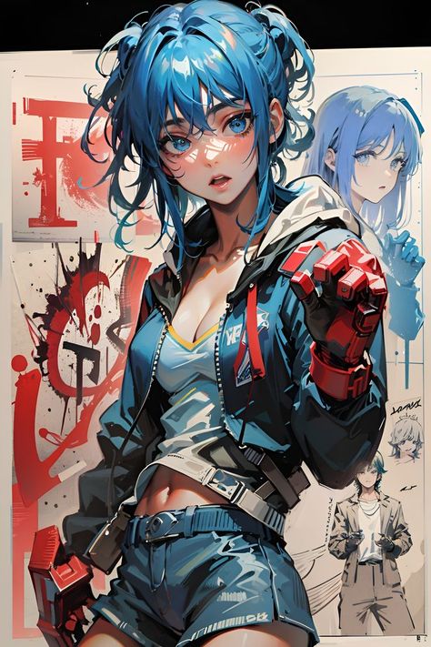 Full Body Art Reference Female, Dark Blue Hair Anime Female, Blue Hair Character Design, Black Deadpool, Mess Hall, Maladaptive Daydreaming, Figure Drawings, Sci Fi Anime, Pop Art Fashion