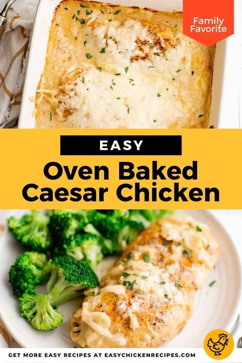 Looking for a simple and tasty dinner recipe? Try this easy baked Caesar Chicken that's loaded with flavor! Featuring tender chicken, lots of cheese, and creamy dressing, it's perfect for a weeknight meal. Head to my site for the recipe! Baked Caesar Chicken Recipes, Creamy Caesar Chicken, Caesar Dressing Chicken, Baked Caesar Chicken, Chicken Cesar, Creamy Caesar Dressing, Chicken Breast Crockpot Recipes, Caesar Chicken, Crockpot Chicken Breast