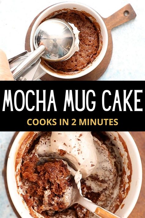 Mocha Mug Cake is soft, light and fluffy with a delectable combination of coffee and chocolate, and made right in the microwave. It is ready in 5 minutes and is an easy microwave dessert recipe.