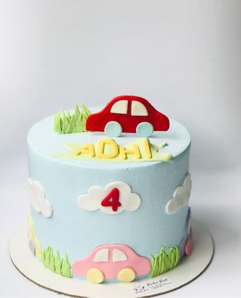 Car Theme Cake For Kids, Car Theme Cake, Simple Birthday Cake Designs, Bus Cake, Cars Theme Cake, Second Birthday Cakes, Bday Decor, Butterfly Birthday Cakes, Decorating Frosting