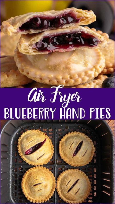 Air Fryer Blueberry, Blueberry Hand Pies, Blueberry Filling, Hand Pie Recipes, Blueberry Pie Filling, Air Fryer Recipe, Single Serve Desserts, Air Fryer Dinner Recipes, Puff Pastry Recipes