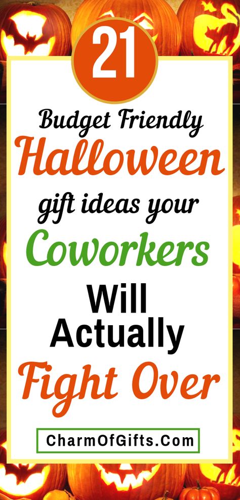 The coolest Halloween gifts that your coworkers would love to get. These ideas are inexpensive, office appropriate and some are really funny, great for the colleagues who have a funny bone. 21 fun ideas that every one will enjoy at work place. Affordable ideas they can decorate their desks with or take home. #halloweengifts #halloweencoworkergifts #coworkergifts Useful Halloween Favors, Inexpensive Fall Gift Ideas, Halloween Work Gift Ideas, Halloween Costume Contest Gift Ideas, Work Halloween Gifts, Secret Pal Ideas For Coworkers, Best Coworkers Funny, Halloween Coworker Gift Ideas, Halloween Treats For Office Staff Gifts