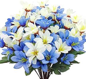 Guagb 8 Bundles Artificial Lily Silk Flowers Fake Floral Bouquet Faux Flower Plants Bulk Arrangements for Outdoor Indoor Home Wedding Table Vase Porch Decor (Blue White) Wedding Table Vases, Artificial Silk Flower Arrangements, Lily Silk, Diy Arrangements, Lily Flowers, Cemetery Flowers, Flower Arrangements Diy, Table Vase, Pillows Flowers