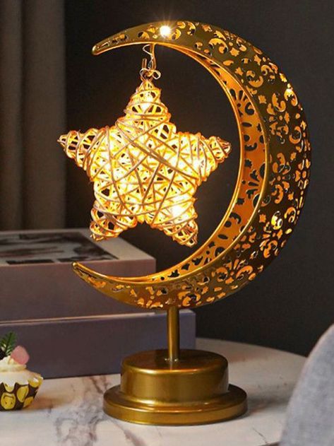 Beautiful things Moon Base, Colorful Room Decor, Star Furniture, Desktop Lamp, Ramadan Kareem Decoration, Ramadan Lantern, Moon Lamp, Star Lamp, Moon Decor