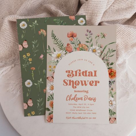 Wildflower Bridal Shower Invitation | Bridal Zazzle Bridal Shower Invitations, Garden Party Bridal Shower Invitations, Floral Bridal Brunch, Bridal Shower Mood Board, Bridal Shower Summer Theme, Cottage Core Bridal Shower Ideas, Bridal Shower Wildflower Theme, Wildflower Bridal Shower Ideas, Hayes Bridal